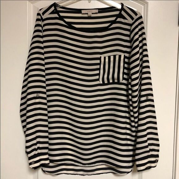 LOFT Tops - Loft black white stripe lightweight popover Blouse Tunic top M